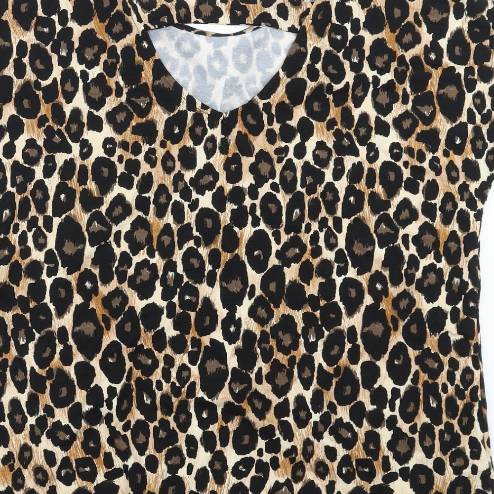 TU Womens Brown Animal Print  Basic Blouse Size 14