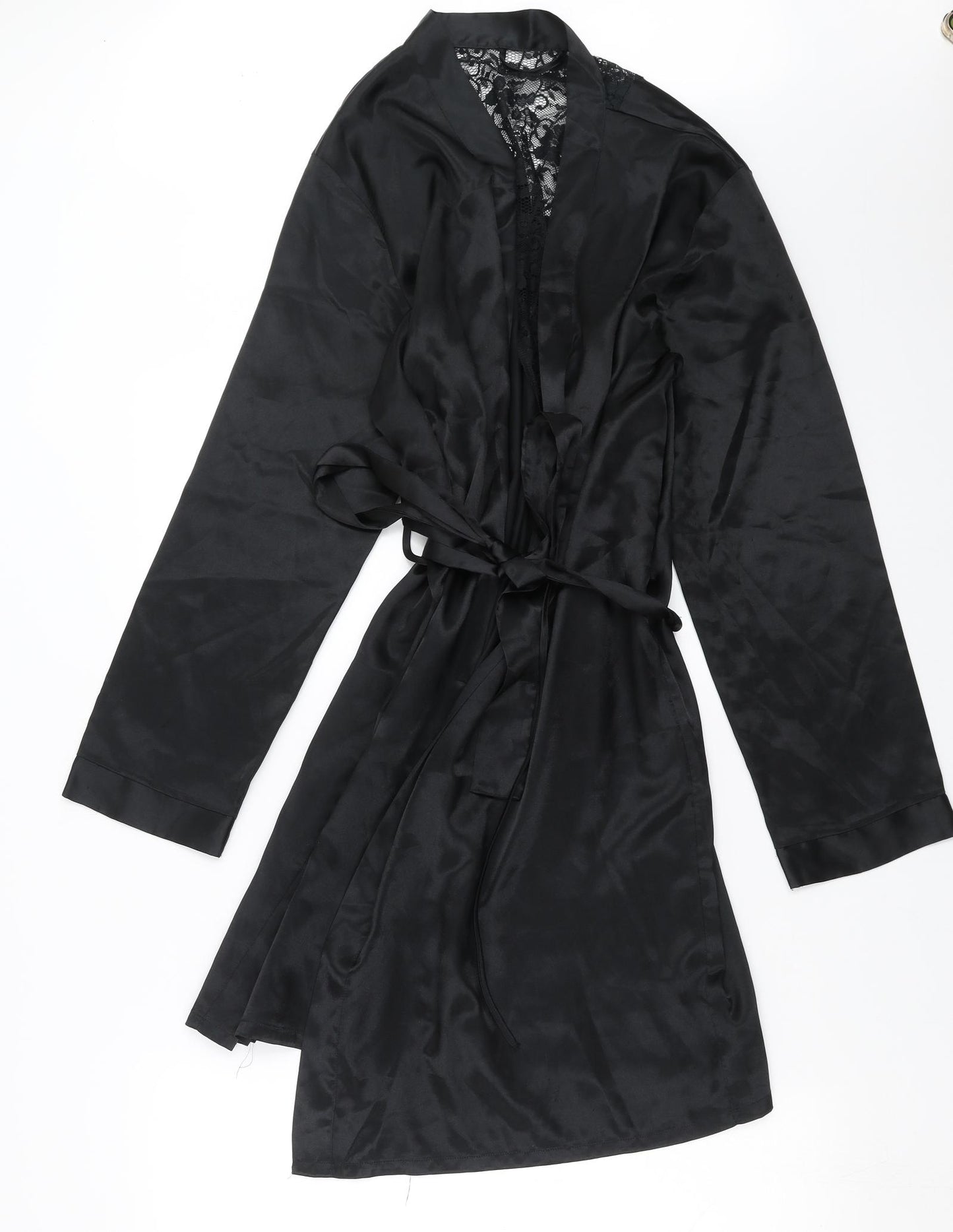 George Womens Black Solid  Kimono Robe Size 12  - Lace panel