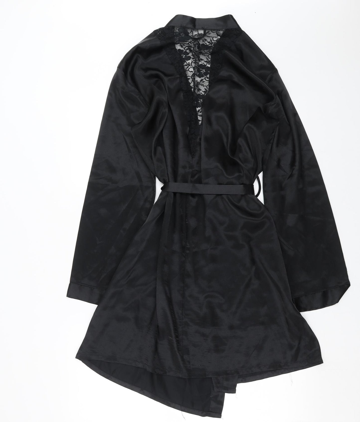 George Womens Black Solid  Kimono Robe Size 12  - Lace panel