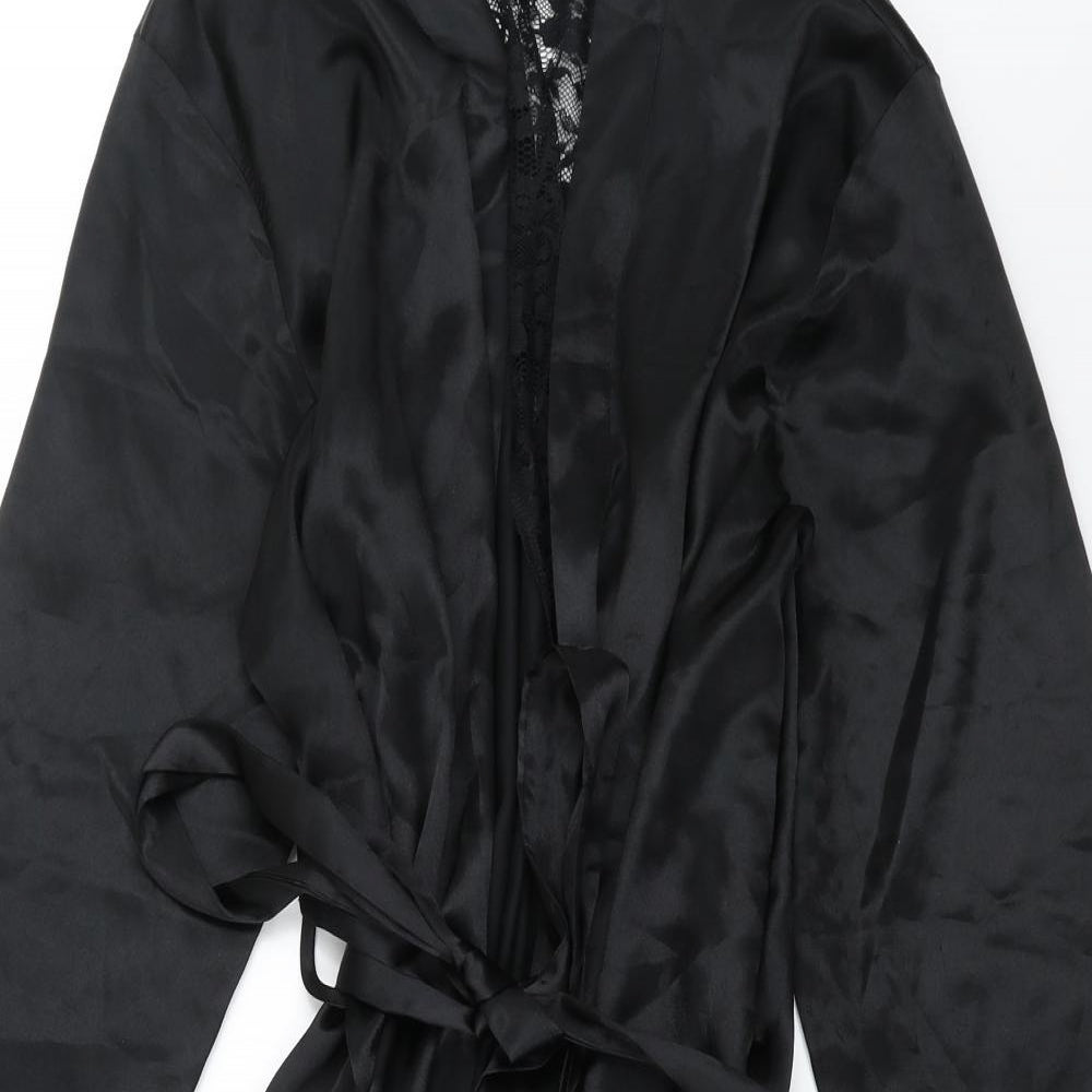 George Womens Black Solid  Kimono Robe Size 12  - Lace panel