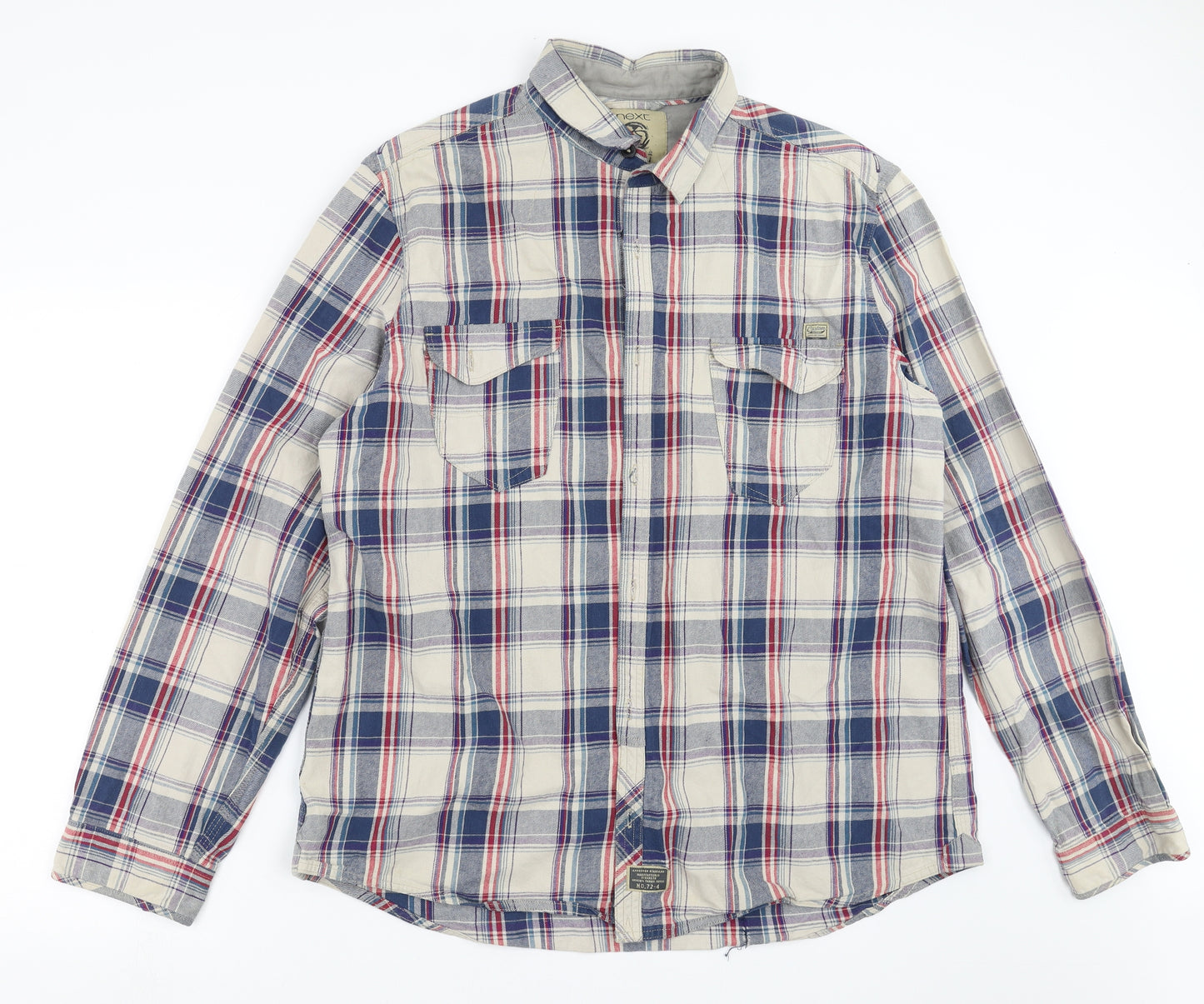 NEXT Mens Blue Plaid   Button-Up Size 2XL