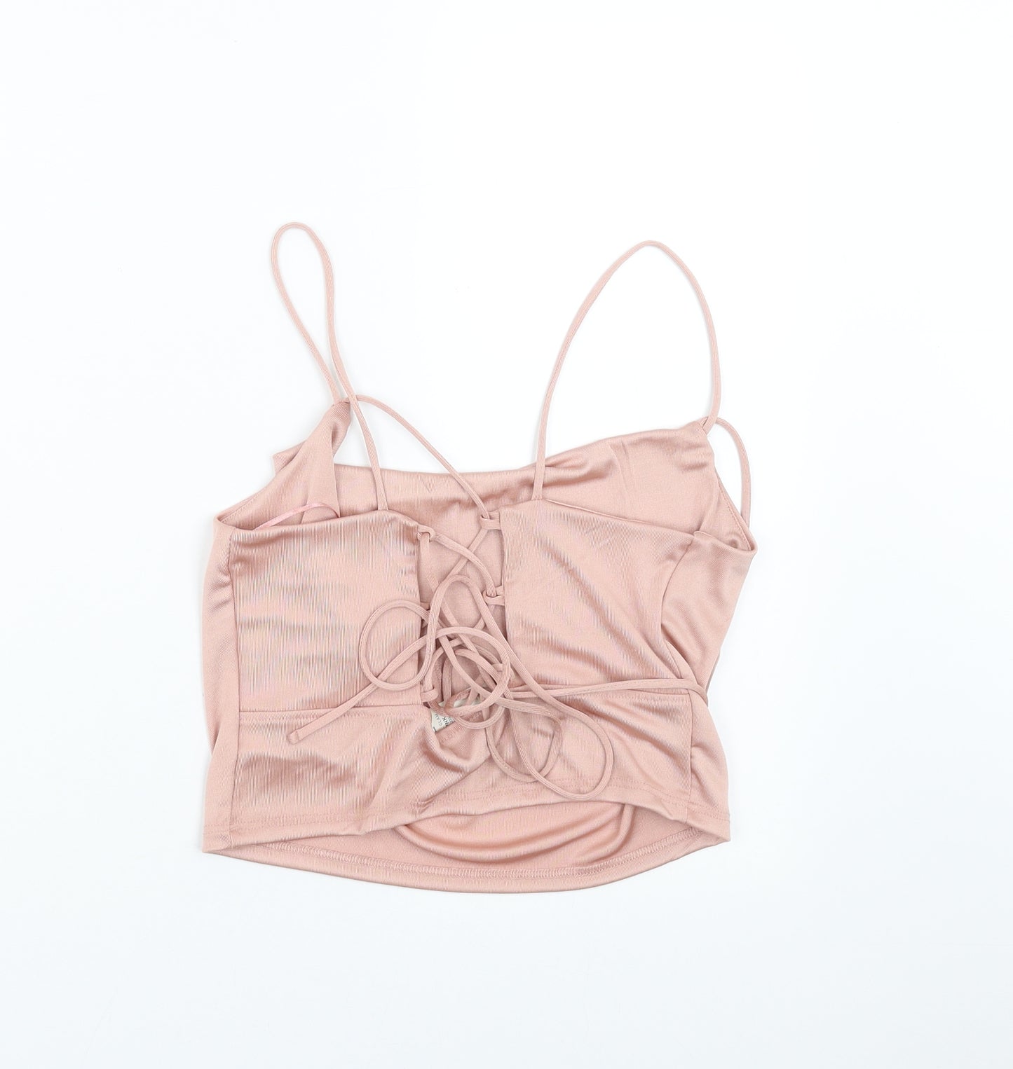 Miss Selfridge Womens Pink   Basic Blouse Size 12  - cropped, lace up back