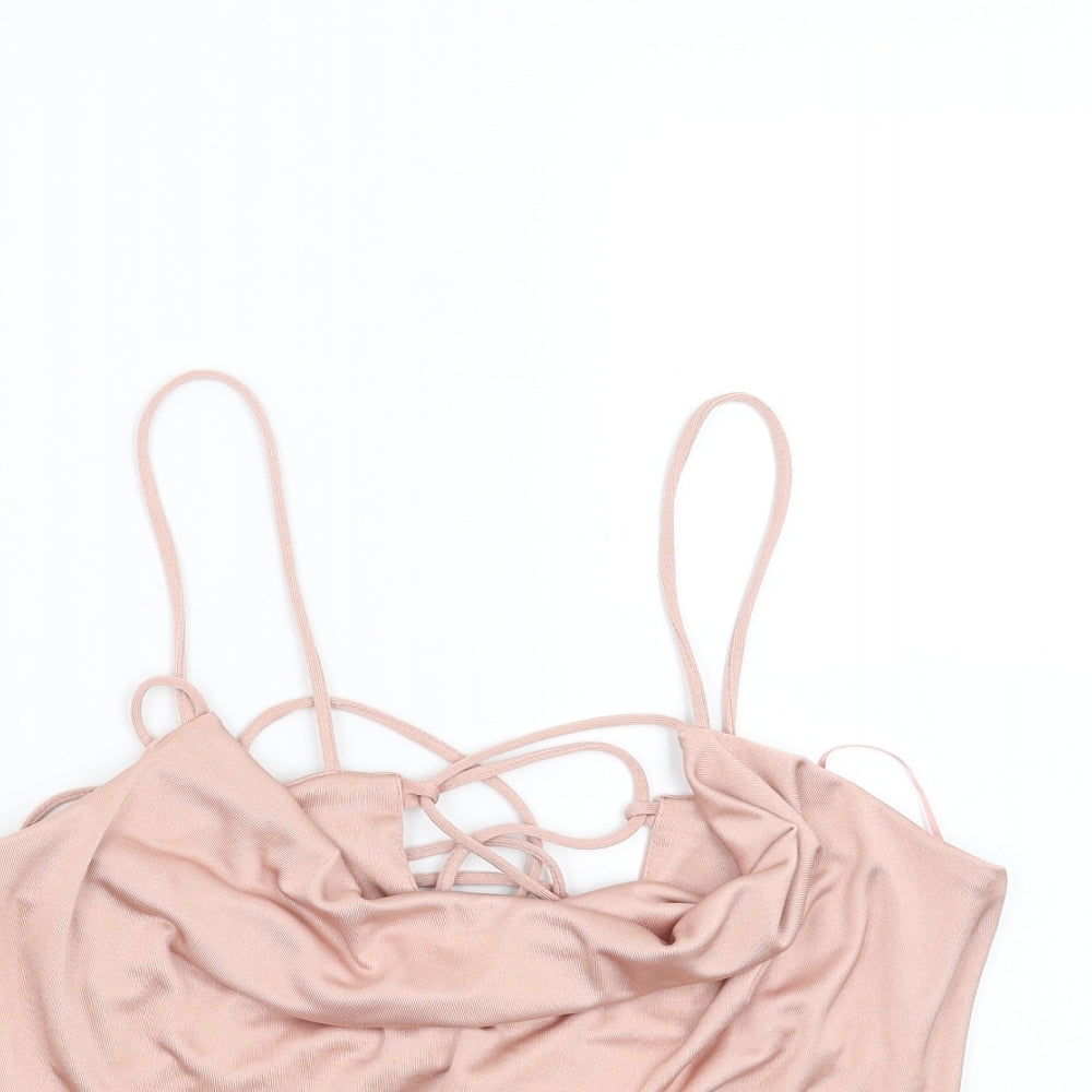 Miss Selfridge Womens Pink   Basic Blouse Size 12  - cropped, lace up back