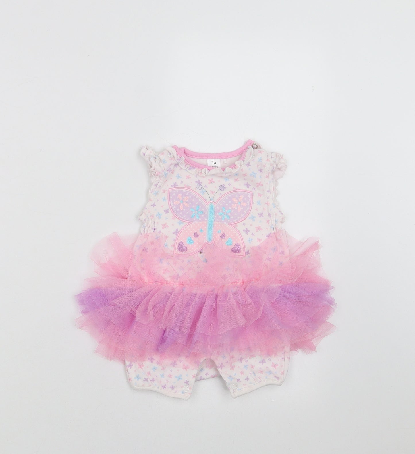 TU Girls White   Romper Outfit/Set Size 3-6 Months  - Tutu style, butterfly pattern