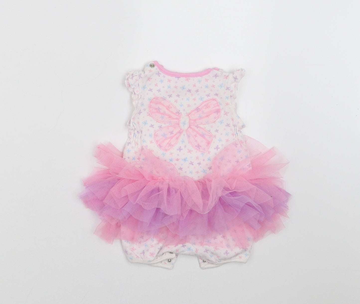 TU Girls White   Romper Outfit/Set Size 3-6 Months  - Tutu style, butterfly pattern