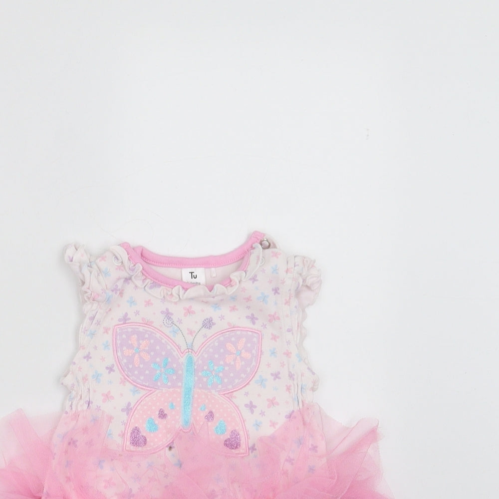 TU Girls White   Romper Outfit/Set Size 3-6 Months  - Tutu style, butterfly pattern