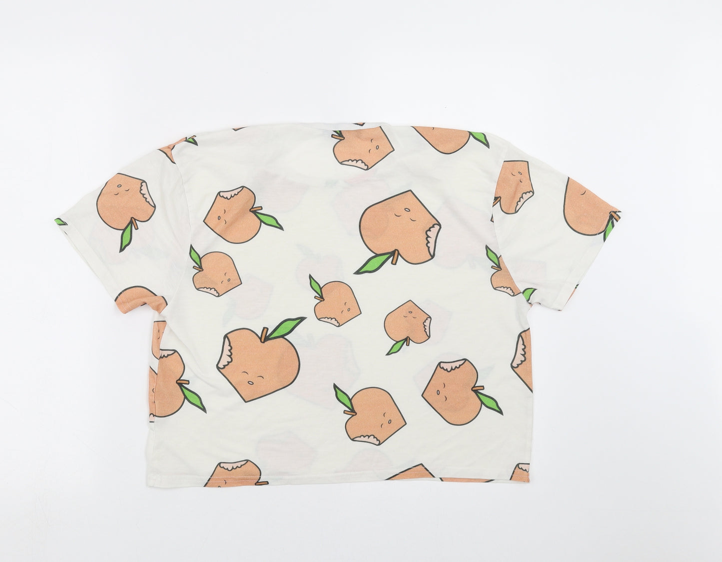 PRETTYLITTLETHING Womens Ivory   Cropped T-Shirt Size M  - Fruit Print