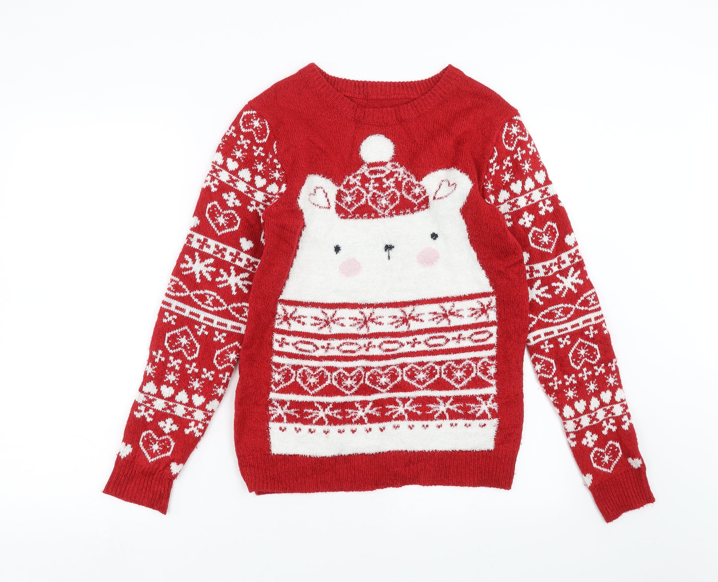 Nutmeg Womens Red  Knit Pullover Jumper Size 8  - christmas jumper