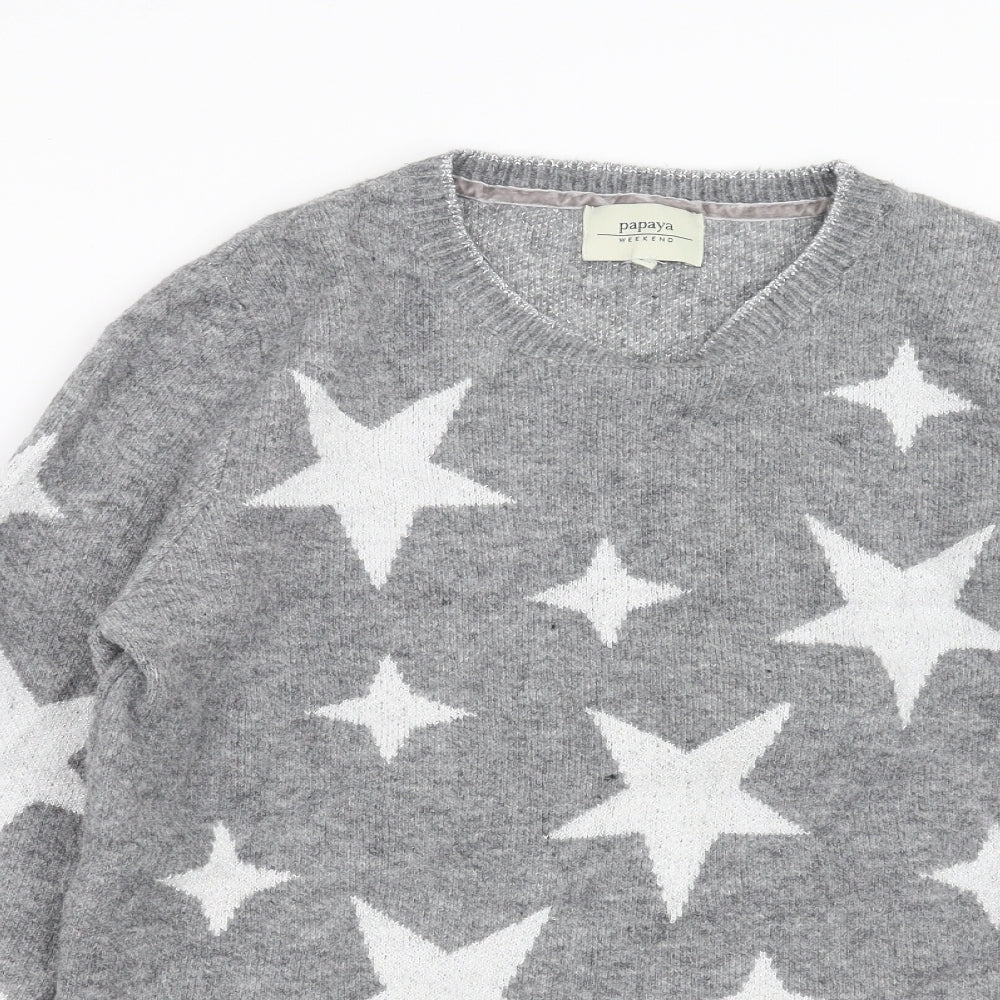 Papaya Womens Grey Geometric Jersey Pullover Jumper Size M  - star pattern