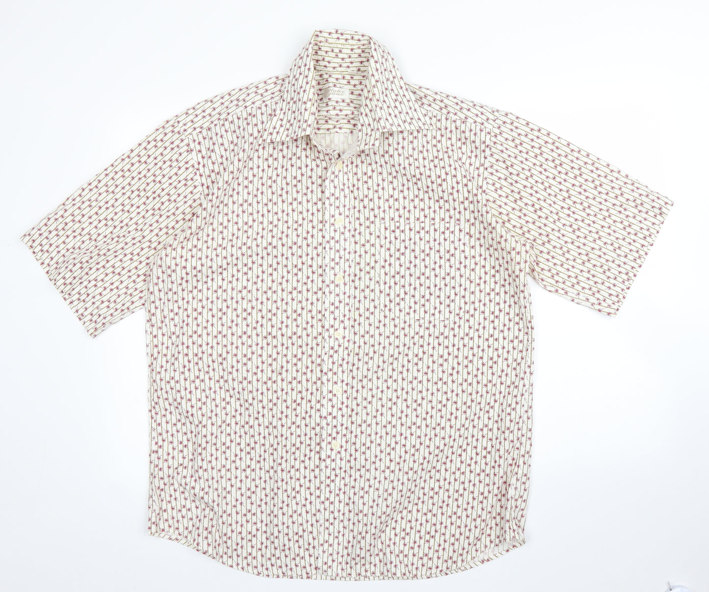 Water Game Mens White Striped   Button-Up Size L