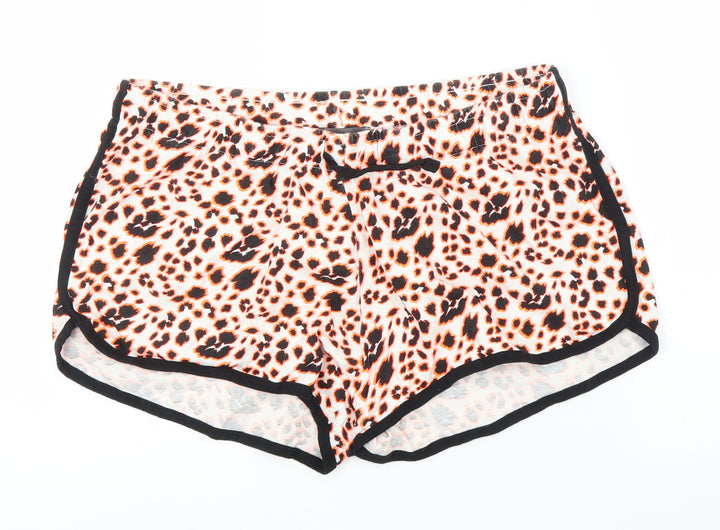 Primark Womens Orange Animal Print Cut-Off Shorts Size M - Leopard print