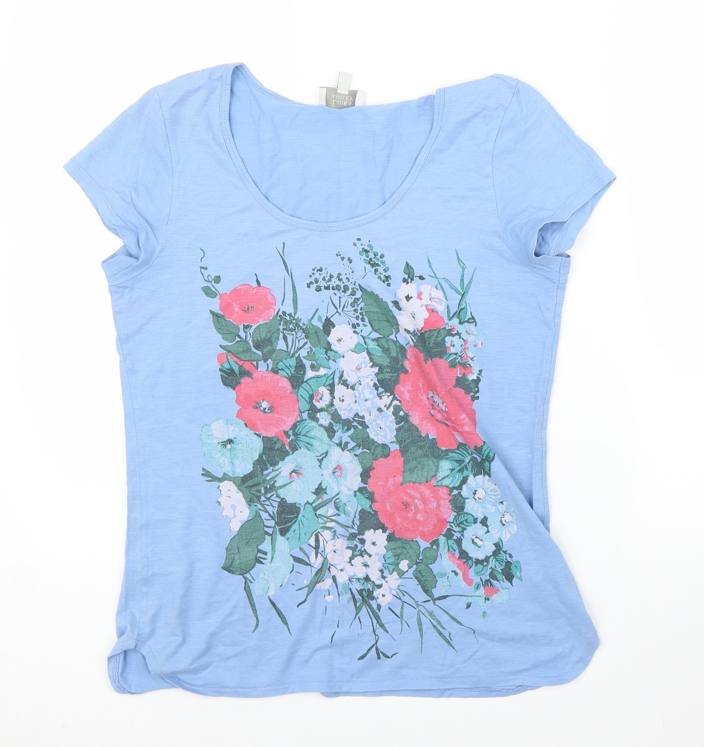 Laura Ashley Womens Blue Floral  Basic T-Shirt Size 12