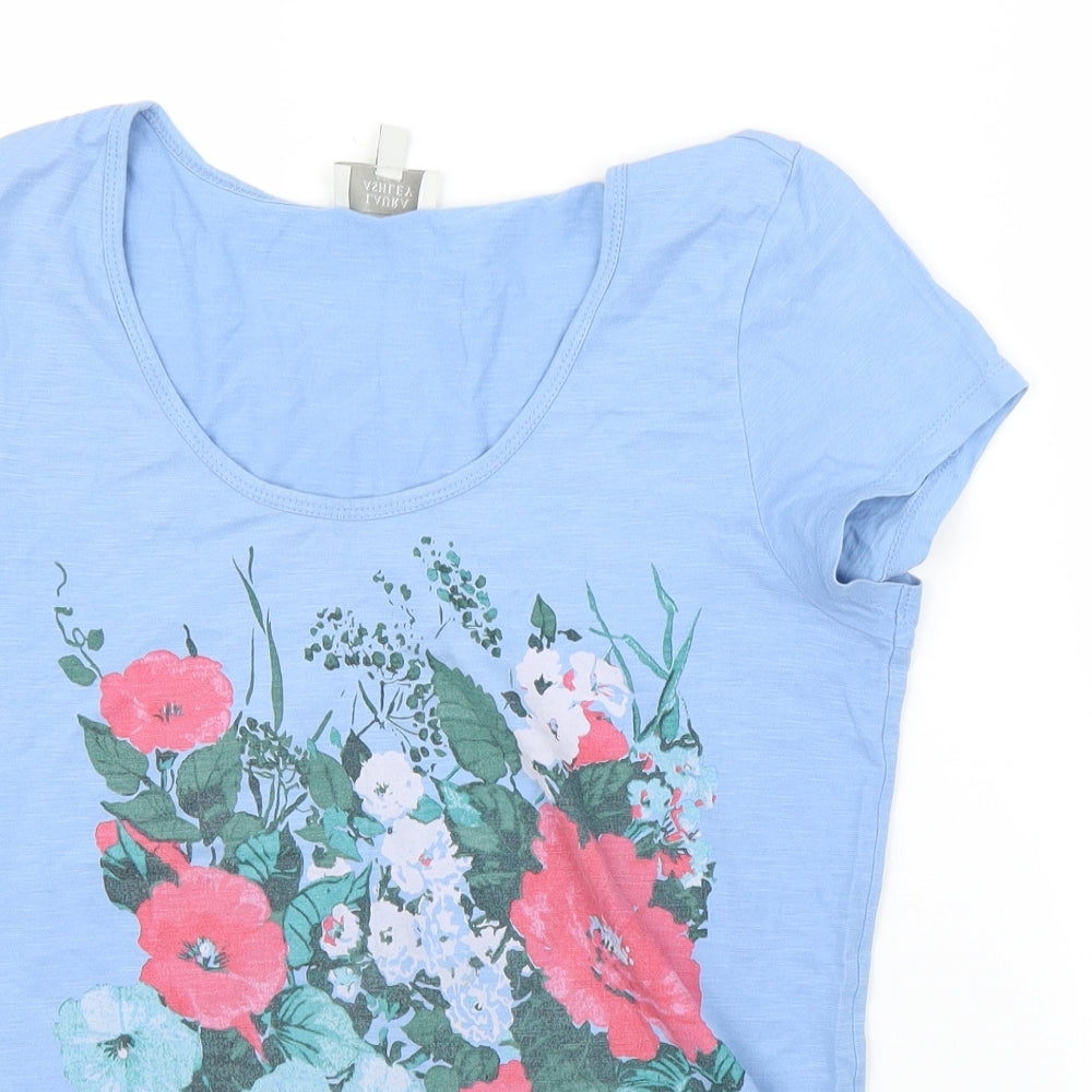 Laura Ashley Womens Blue Floral  Basic T-Shirt Size 12
