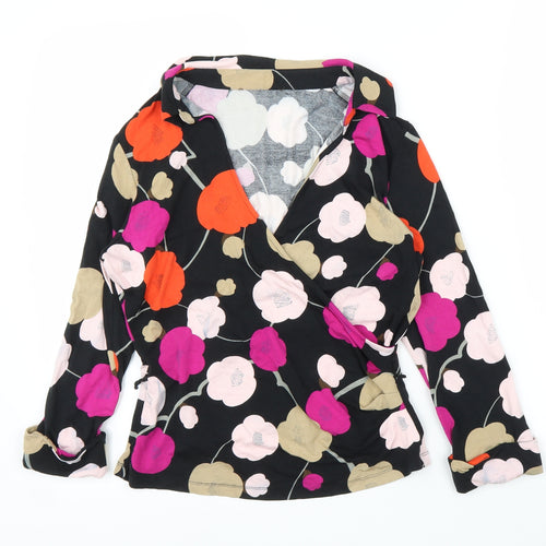 Preworn Womens Black Floral  Wrap Blouse Size S