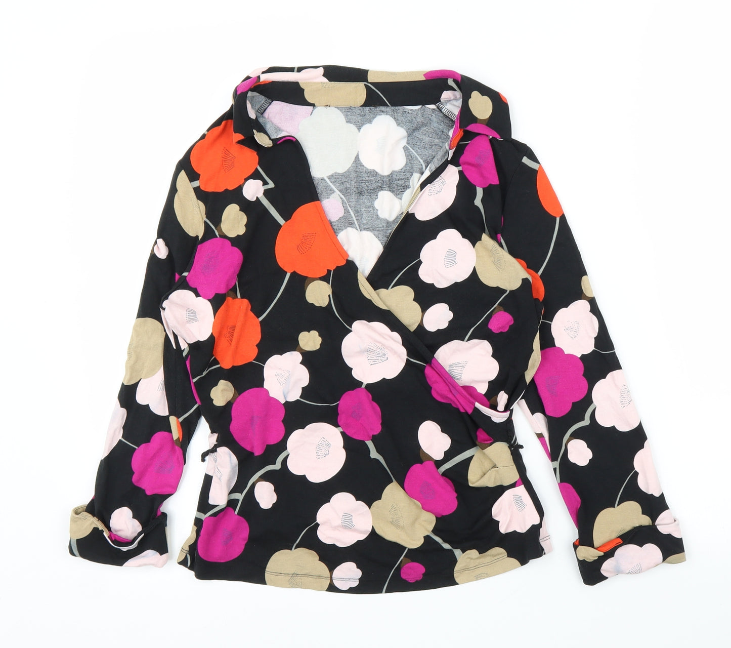 Preworn Womens Black Floral  Wrap Blouse Size S