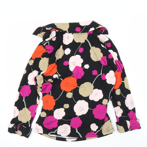 Preworn Womens Black Floral  Wrap Blouse Size S