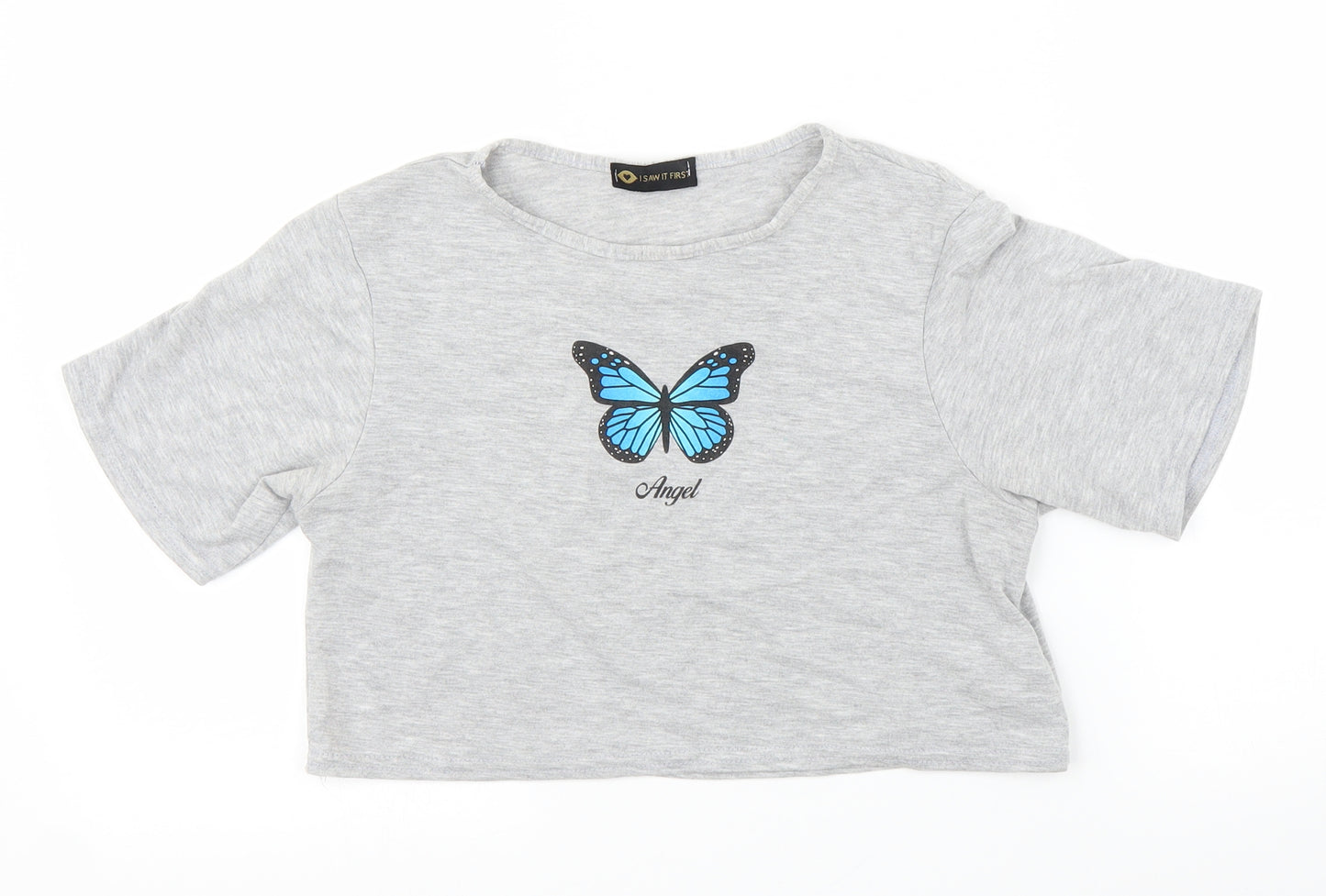 I SAW IT FIRST Womens Grey   Cropped T-Shirt Size 8