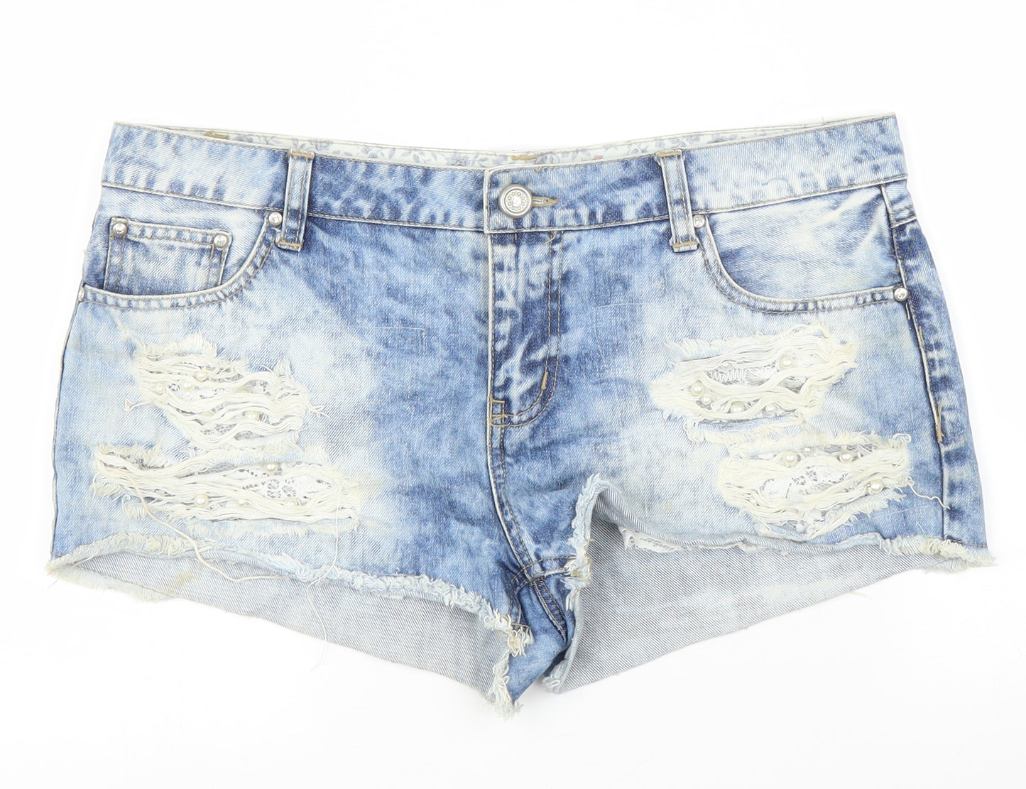 Primak Womens Blue  Denim Cut-Off Shorts Size 14 - Pearls
