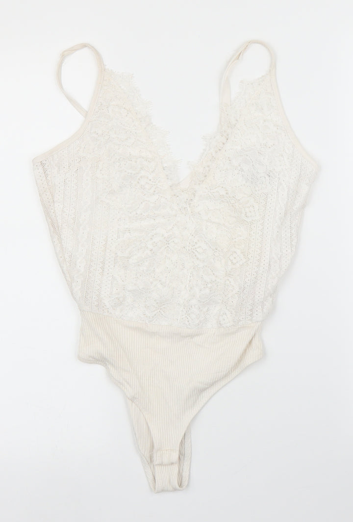 Primark Womens White Floral  Leotard One-Piece Size 10