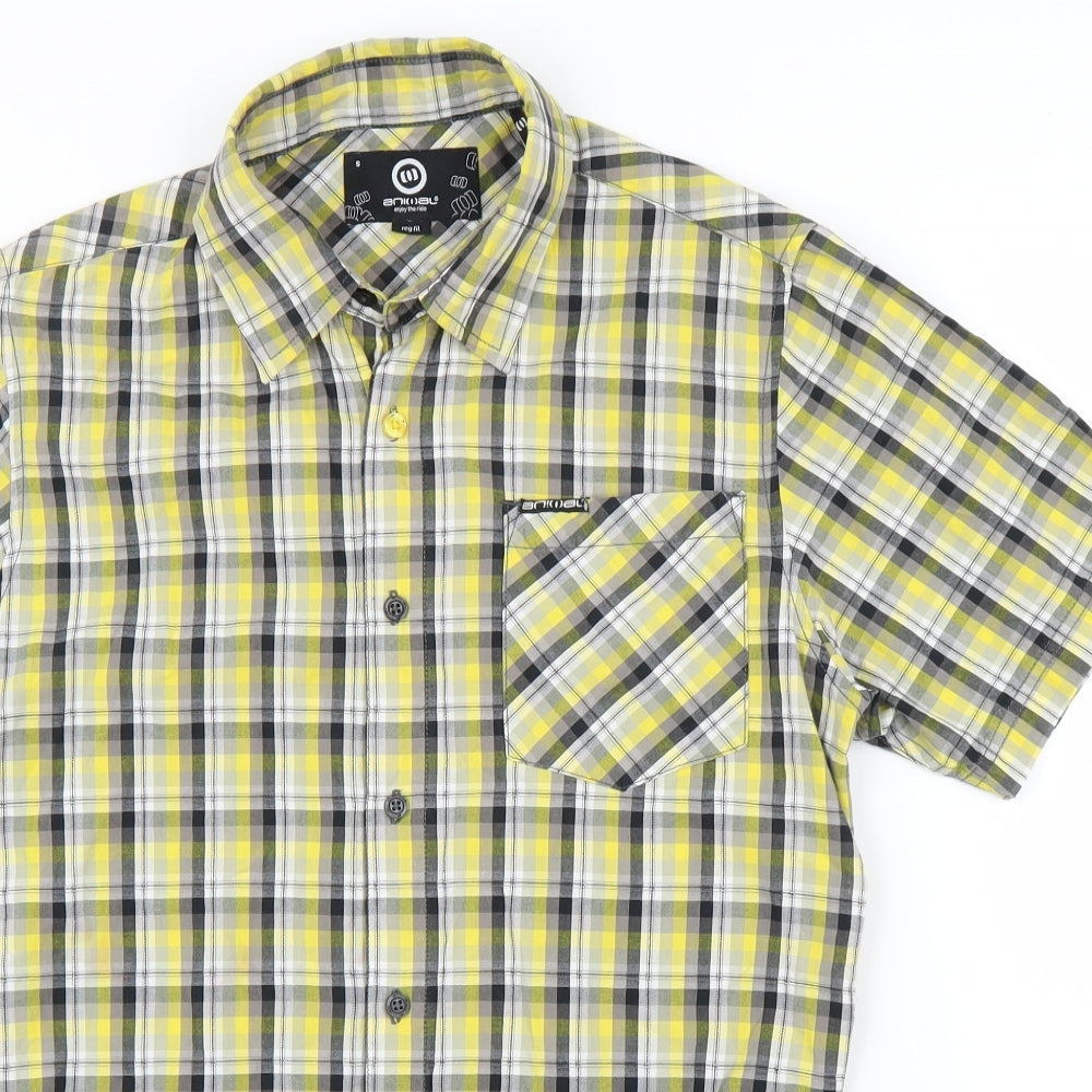 Animal Mens Yellow Plaid   Button-Up Size S