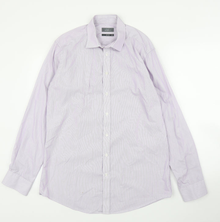 John Lewis Mens Purple Striped   Button-Up Size 16
