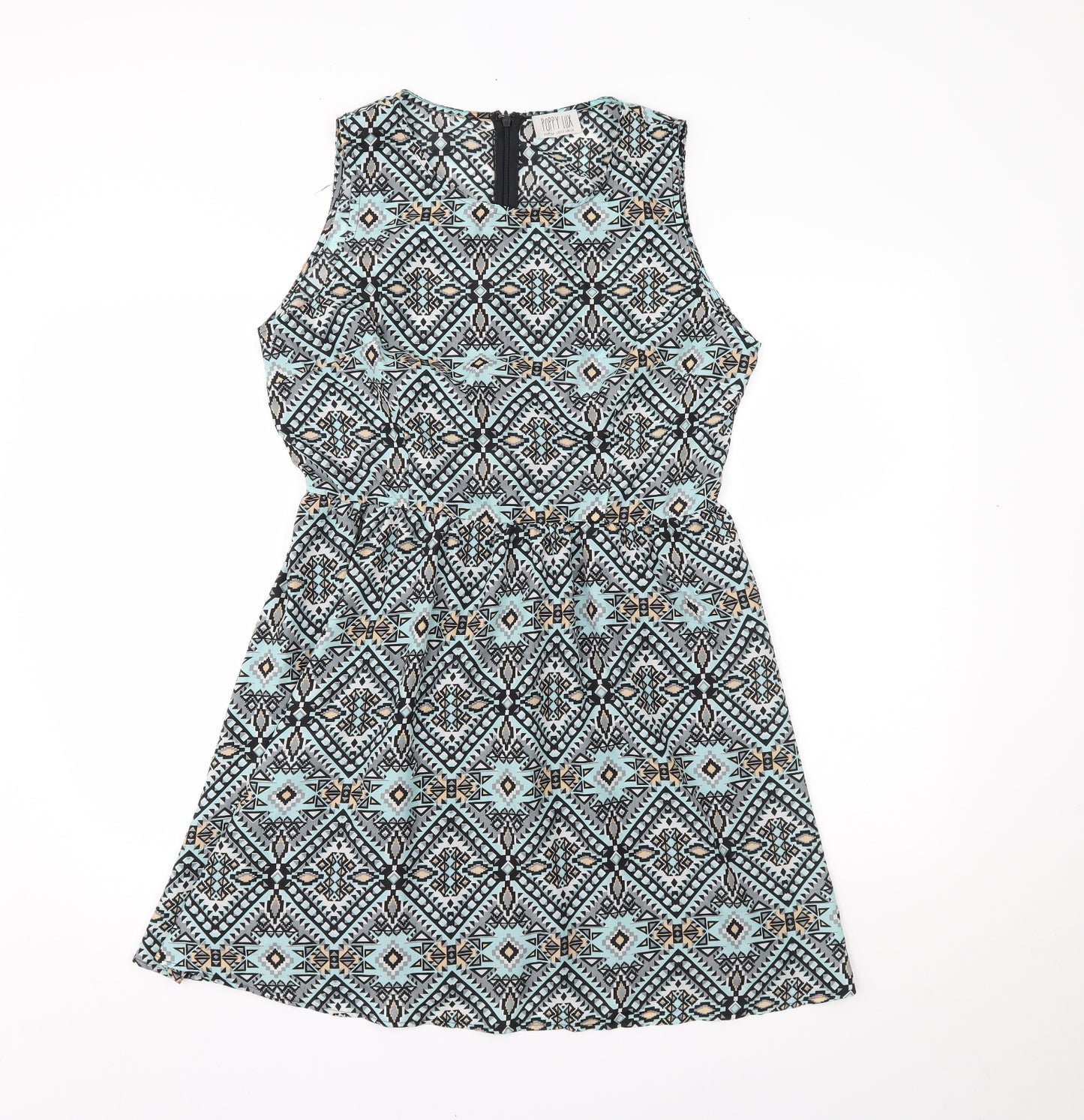 Poppy Lux Womens Multicoloured Geometric  Fit & Flare  Size 16