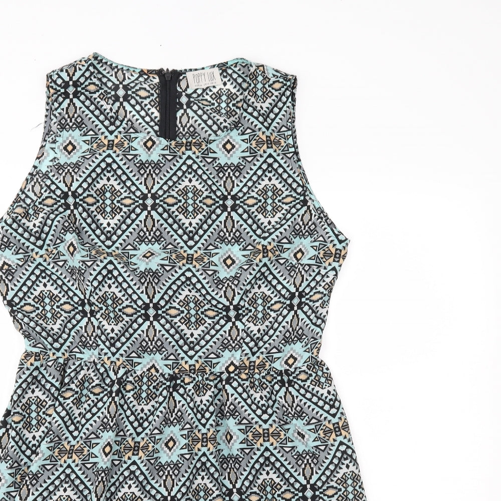 Poppy Lux Womens Multicoloured Geometric  Fit & Flare  Size 16