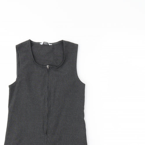 Marks and Spencer Girls Grey   Pinafore/Dungaree Dress  Size 6-7 Years  - SCHOOL