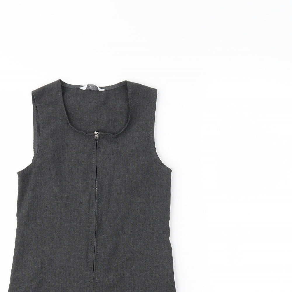Marks and Spencer Girls Grey   Pinafore/Dungaree Dress  Size 6-7 Years  - SCHOOL