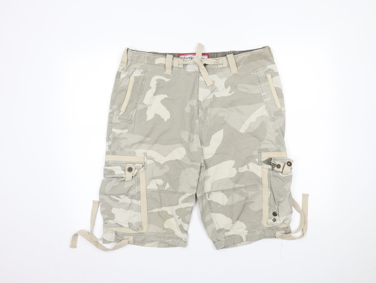 Blue Inc Mens Beige Camouflage  Cargo Trousers Size 34
