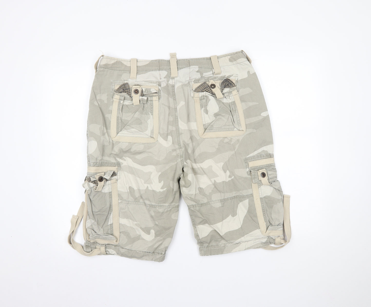 Blue Inc Mens Beige Camouflage  Cargo Trousers Size 34