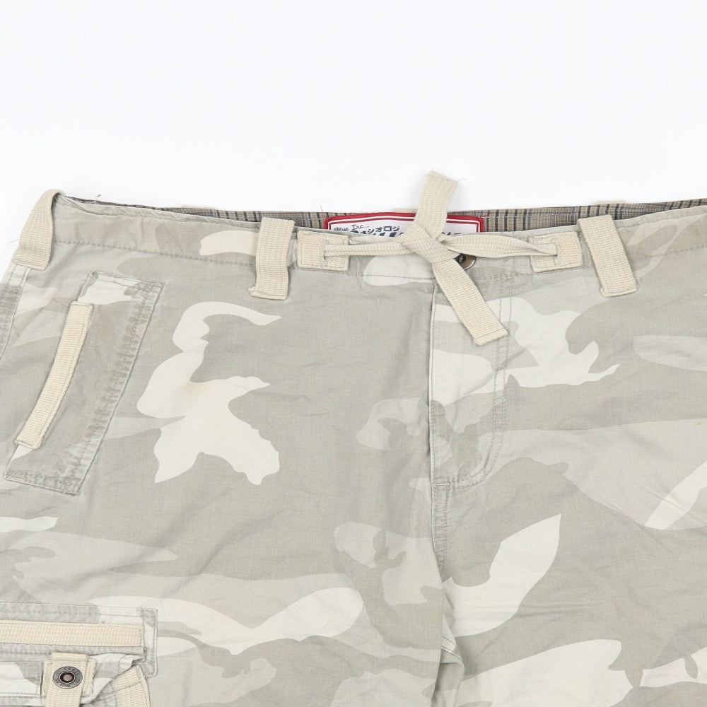 Blue Inc Mens Beige Camouflage  Cargo Trousers Size 34