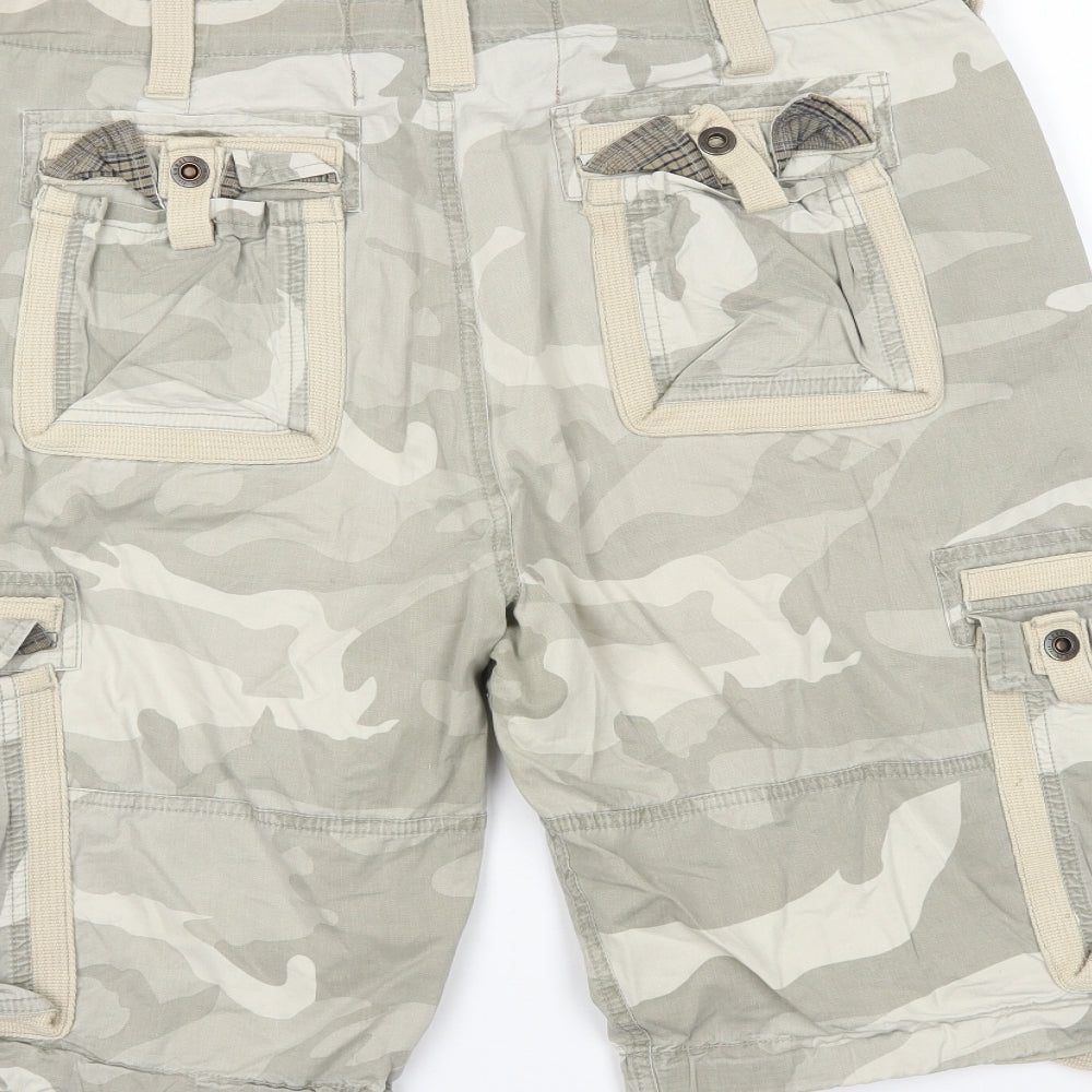 Blue Inc Mens Beige Camouflage  Cargo Trousers Size 34