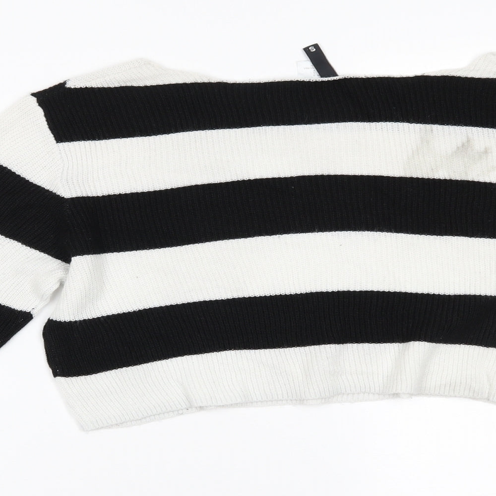 H&M Womens Black Striped  Cropped Blouse Size S