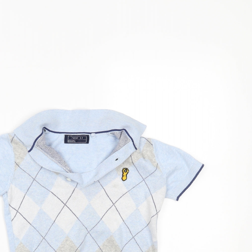 NEXT Boys Blue Check  Basic Polo Size 7 Years