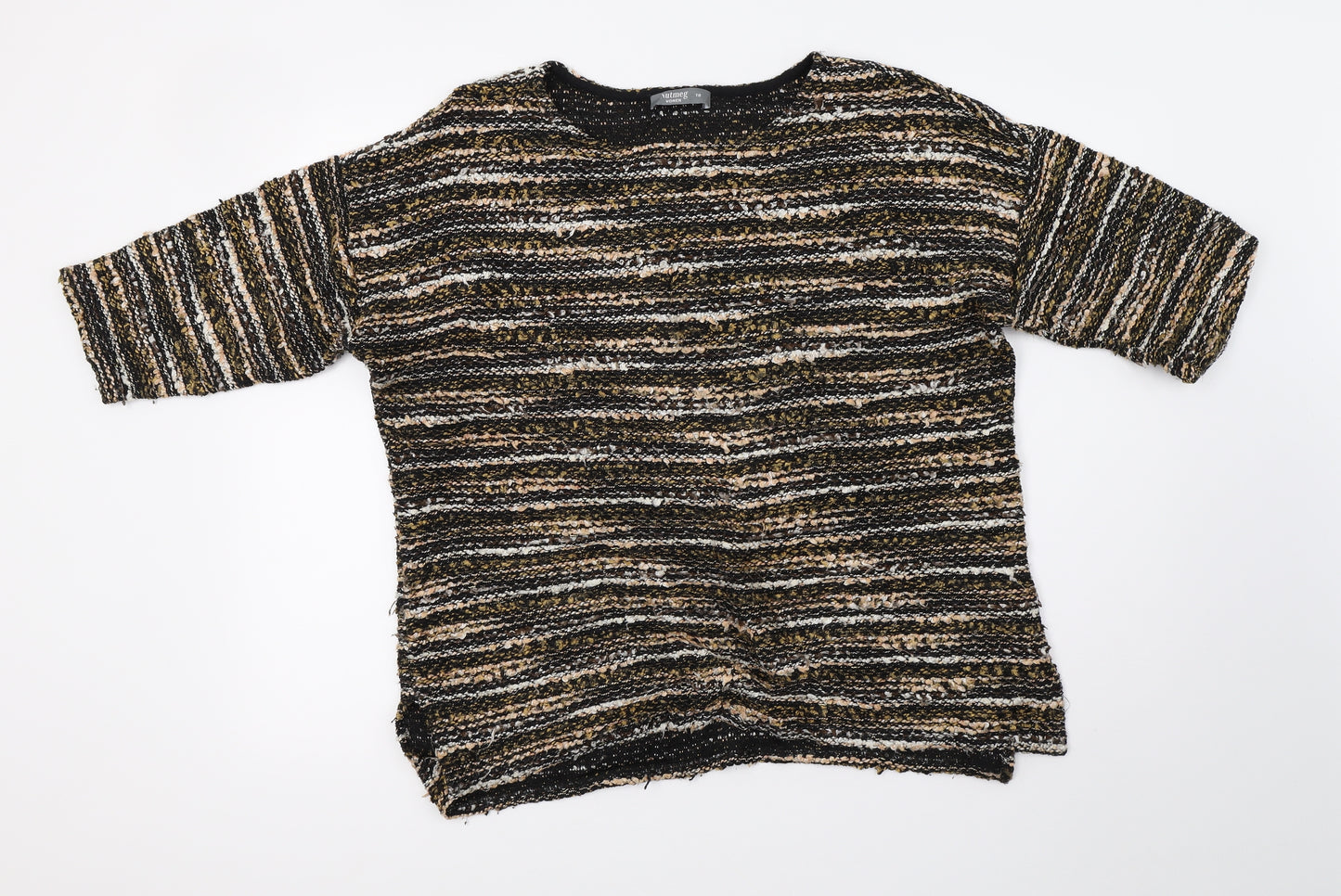 Nutmeg Womens Brown Striped  Basic T-Shirt Size 18