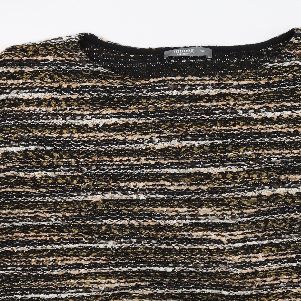 Nutmeg Womens Brown Striped  Basic T-Shirt Size 18