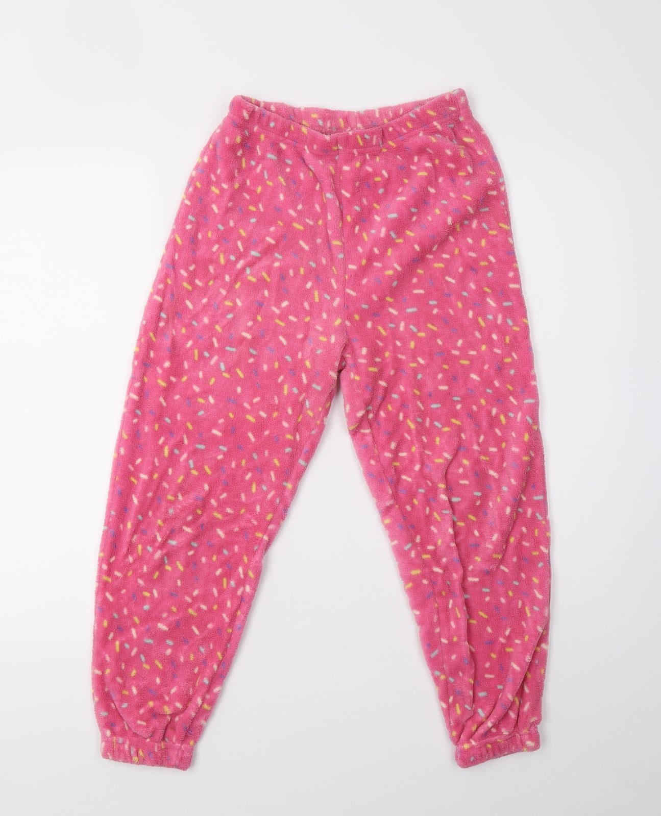 b&m Girls Pink Polka Dot Fleece  Pyjama Set Size 10-11 Years