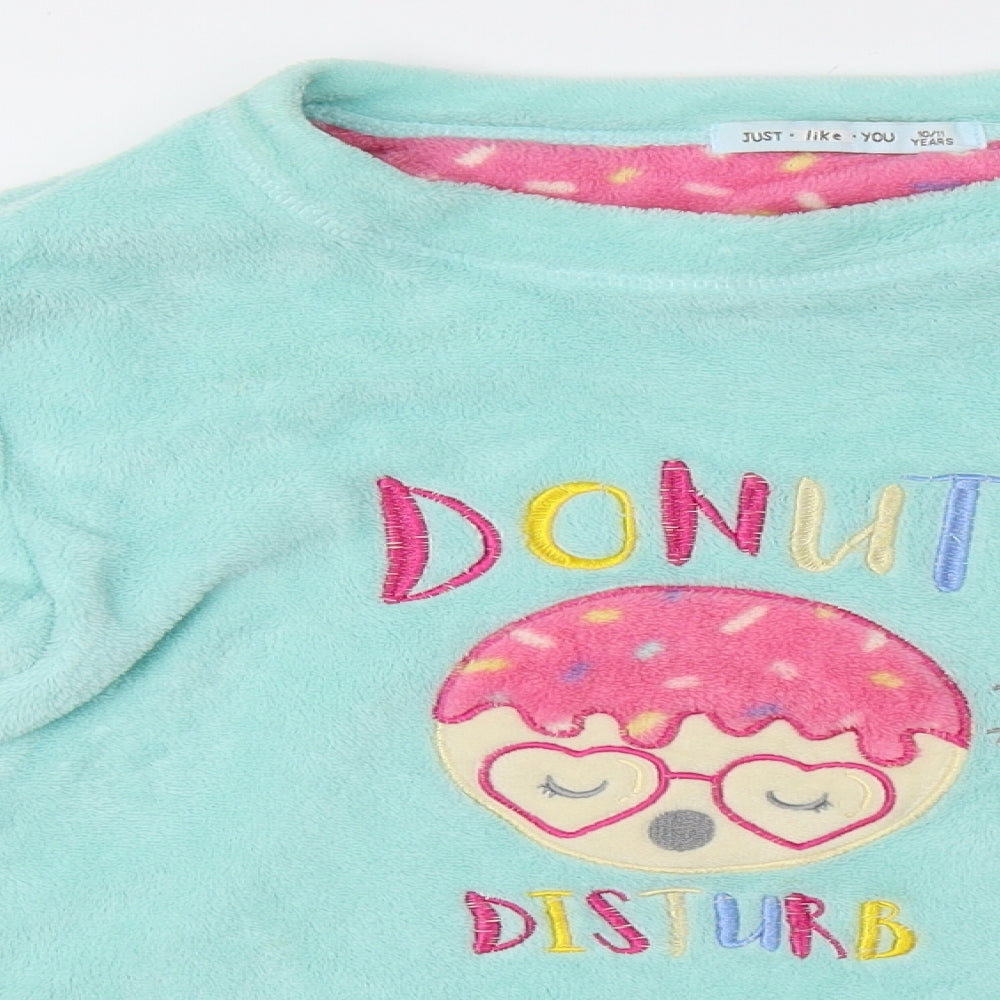 b&m Girls Pink Polka Dot Fleece  Pyjama Set Size 10-11 Years