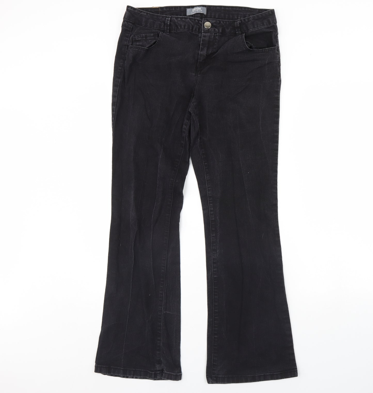 Dorothy Perkins Womens Black  Denim Flared Jeans Size 14 L31 in