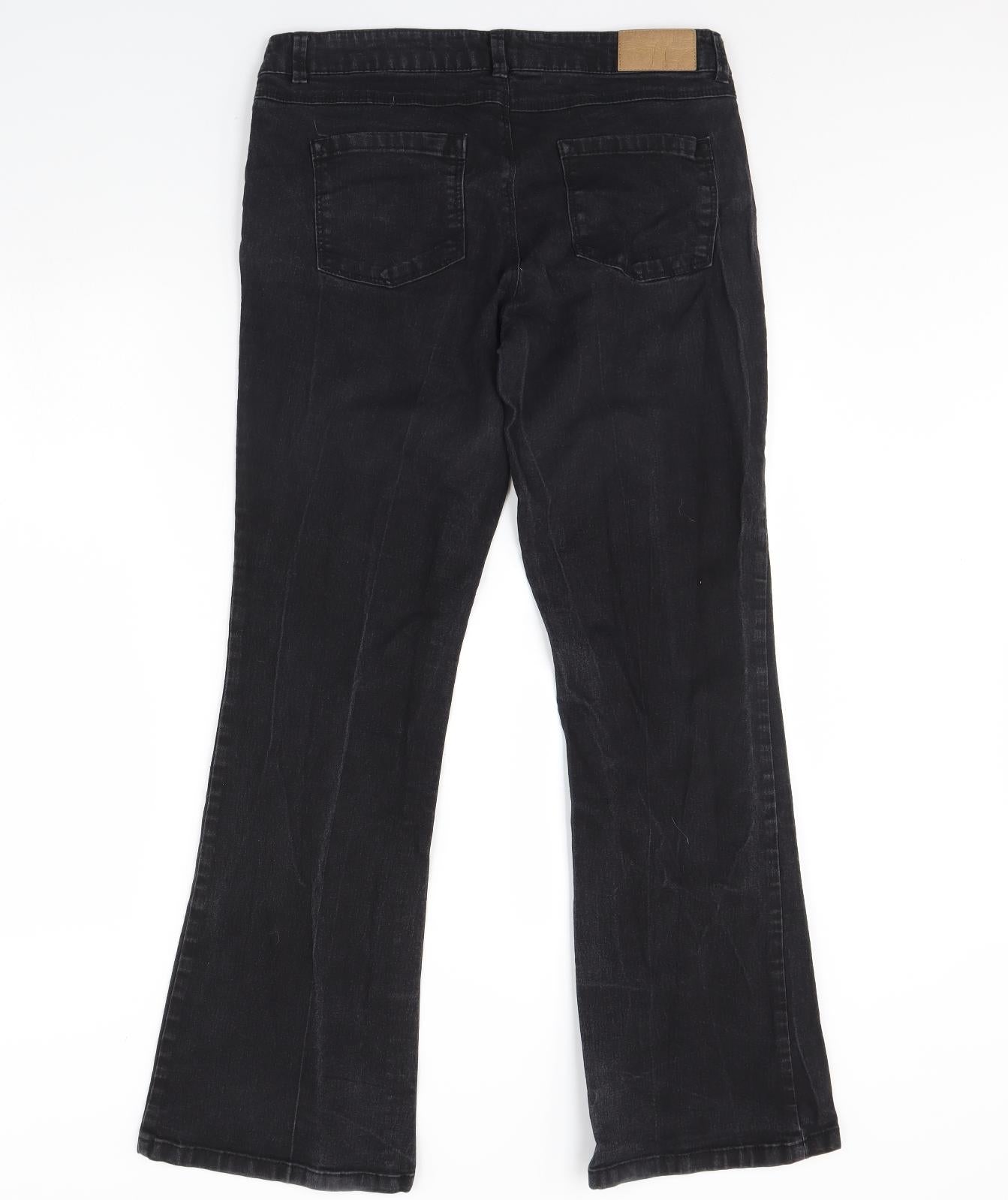 Dorothy Perkins Womens Black  Denim Flared Jeans Size 14 L31 in
