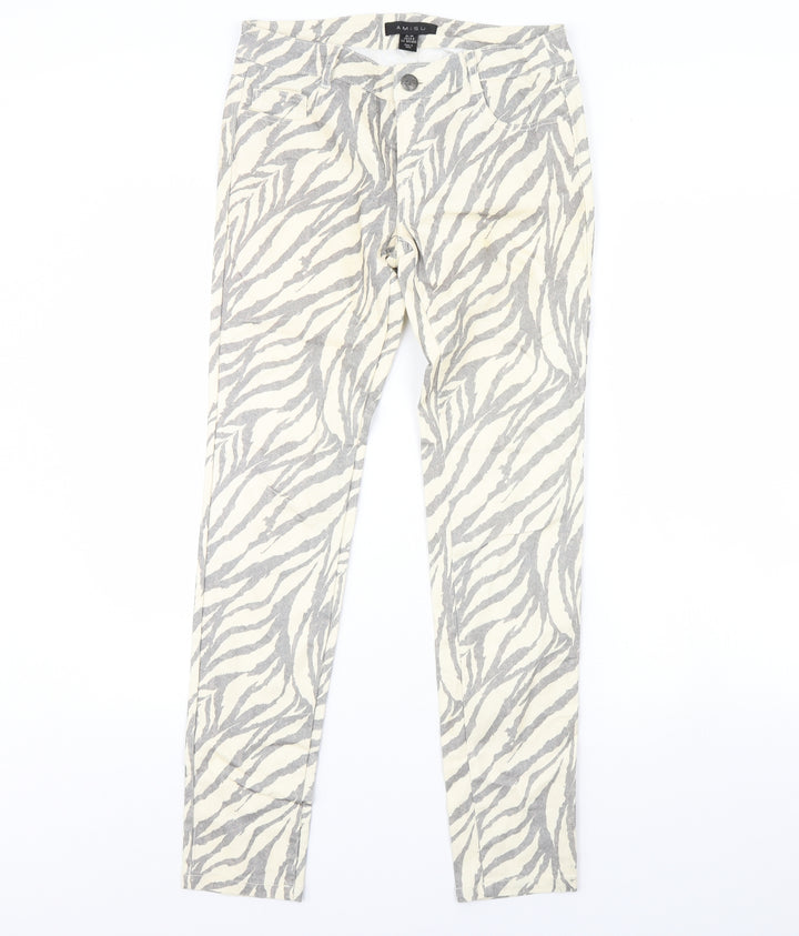 Amisu Womens Ivory Animal Print Denim Skinny Jeans Size 8 L30 in
