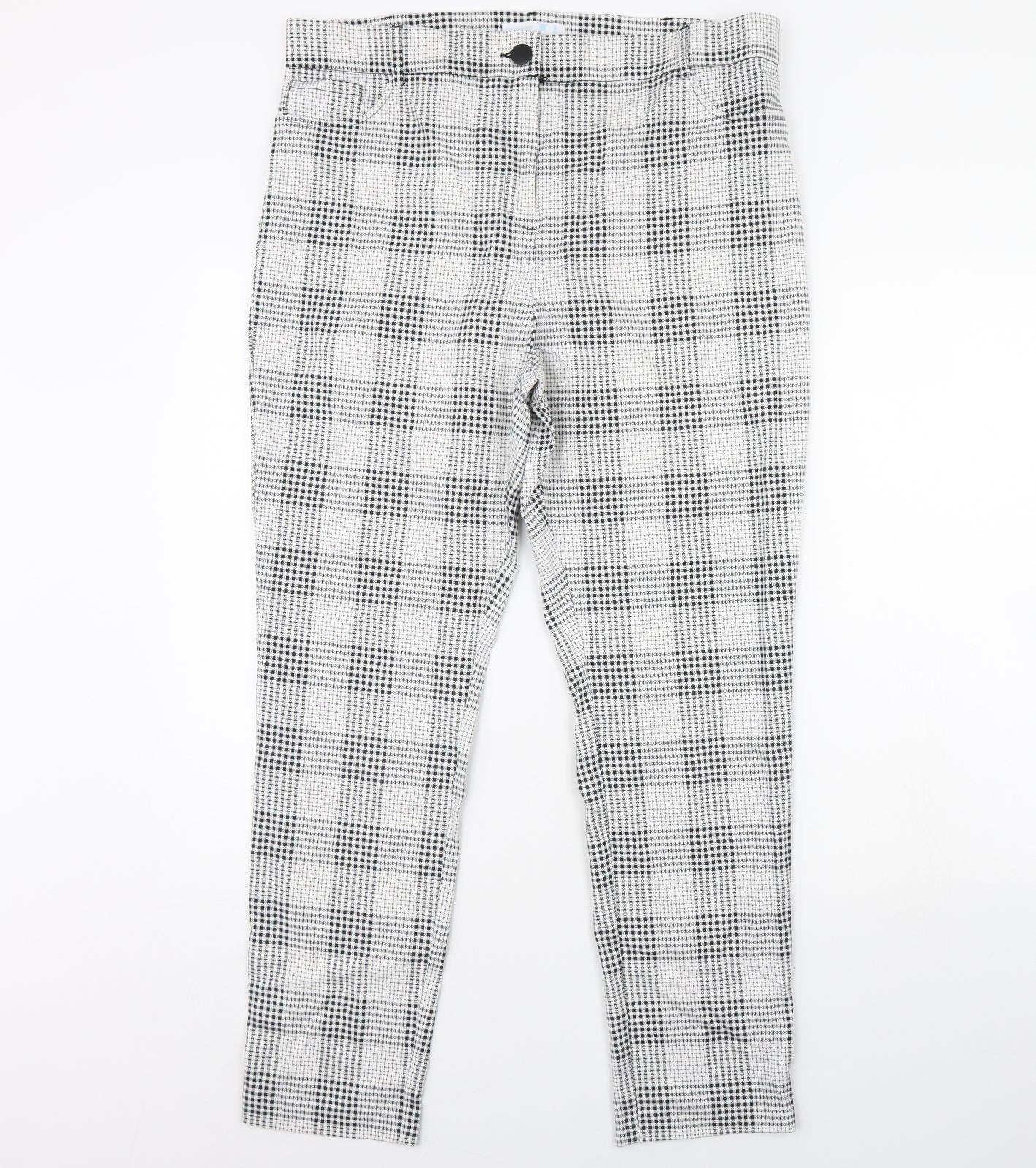 Primark Womens White Plaid  Trousers  Size 20 L30 in