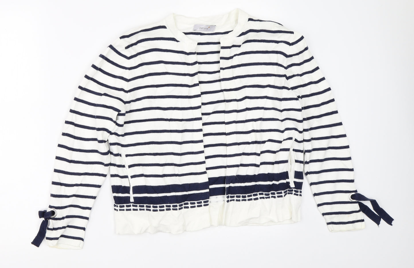 Marks and Spencer Womens White Striped  Cardigan Jumper Size 10