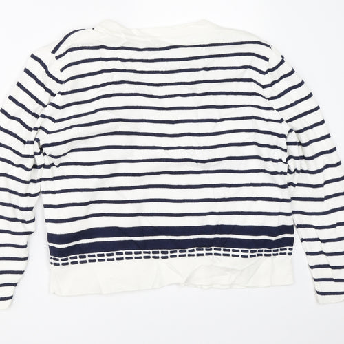 Marks and Spencer Womens White Striped  Cardigan Jumper Size 10