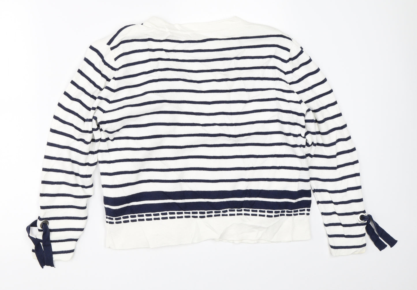 Marks and Spencer Womens White Striped  Cardigan Jumper Size 10