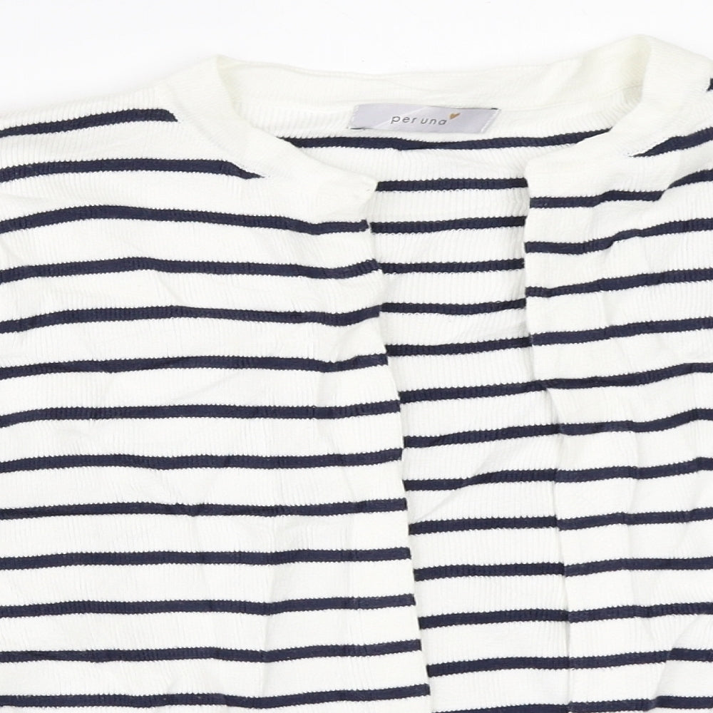 Marks and Spencer Womens White Striped  Cardigan Jumper Size 10