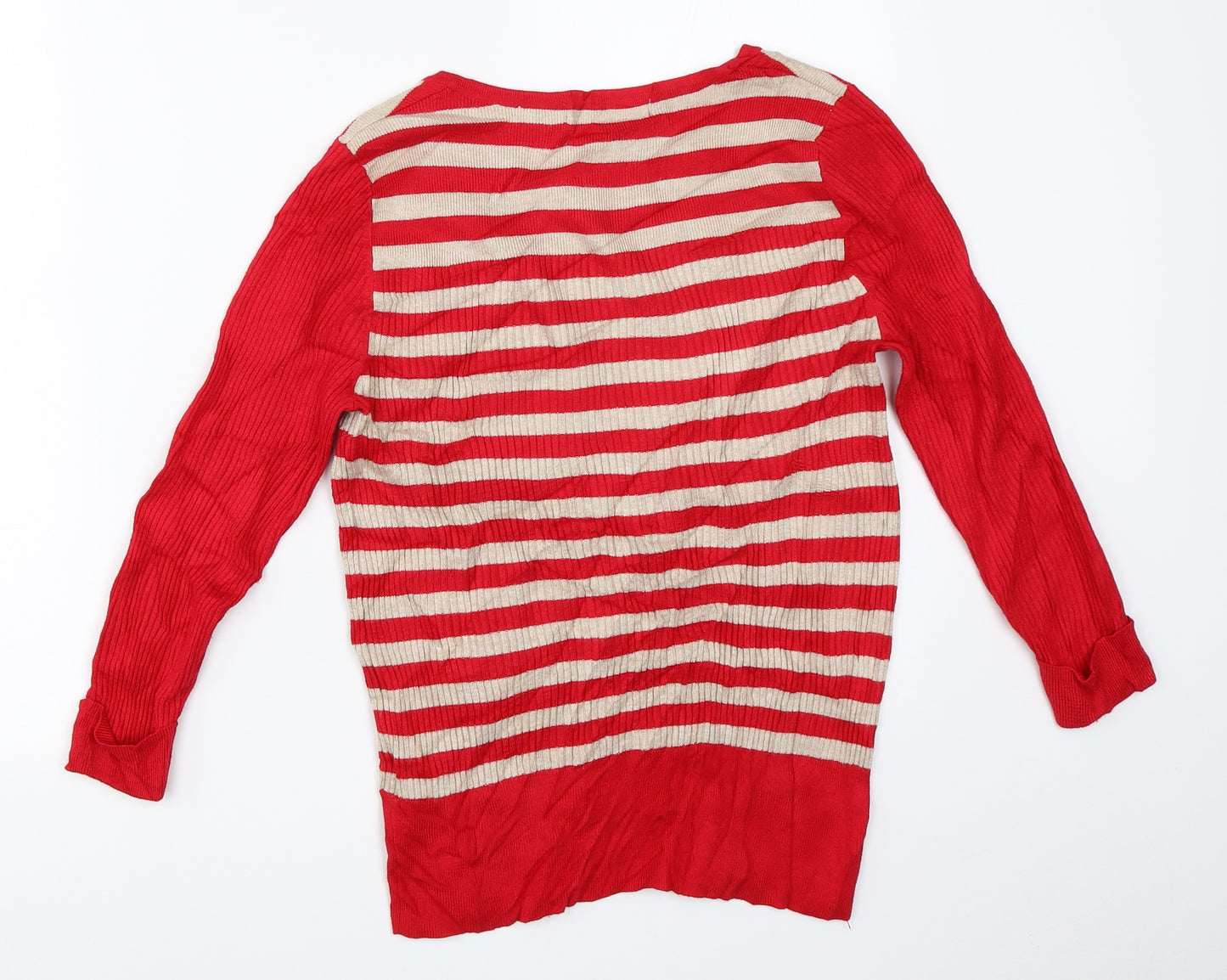 Marks and Spencer Womens Red Striped Velour Pullover Jumper Size 12