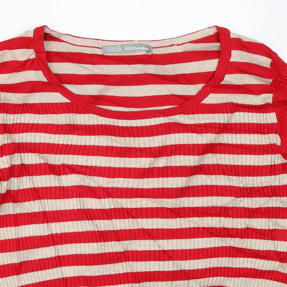 Marks and Spencer Womens Red Striped Velour Pullover Jumper Size 12
