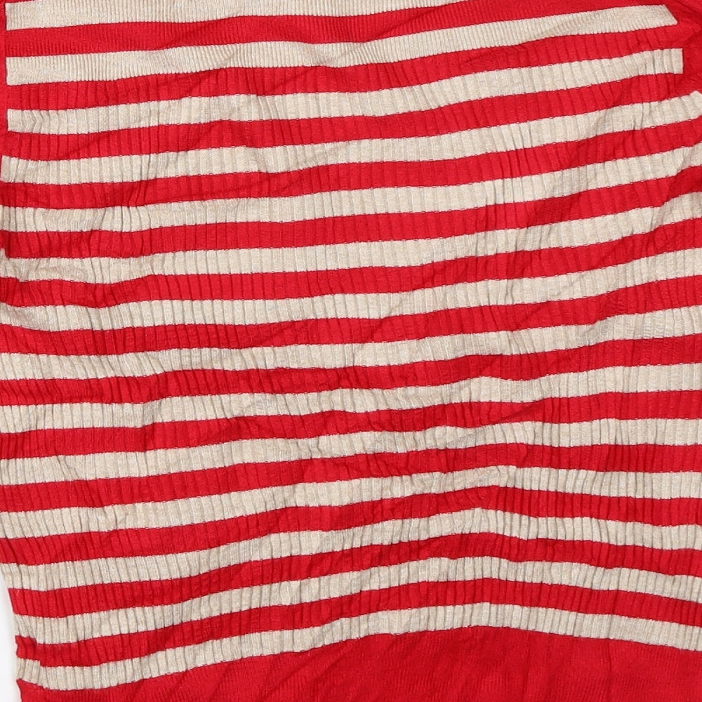 Marks and Spencer Womens Red Striped Velour Pullover Jumper Size 12